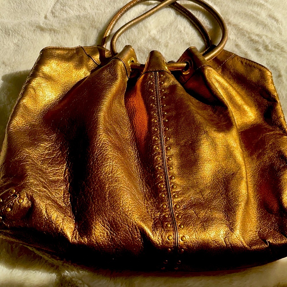 Michael Kors leather bronze brown metallic brown shoulder bag